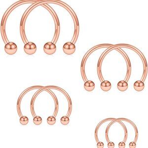 8pcs Rose Gold Stainless Steel Nose Septum Eyebrow Piercing Ring Set, 16G, 6-12m